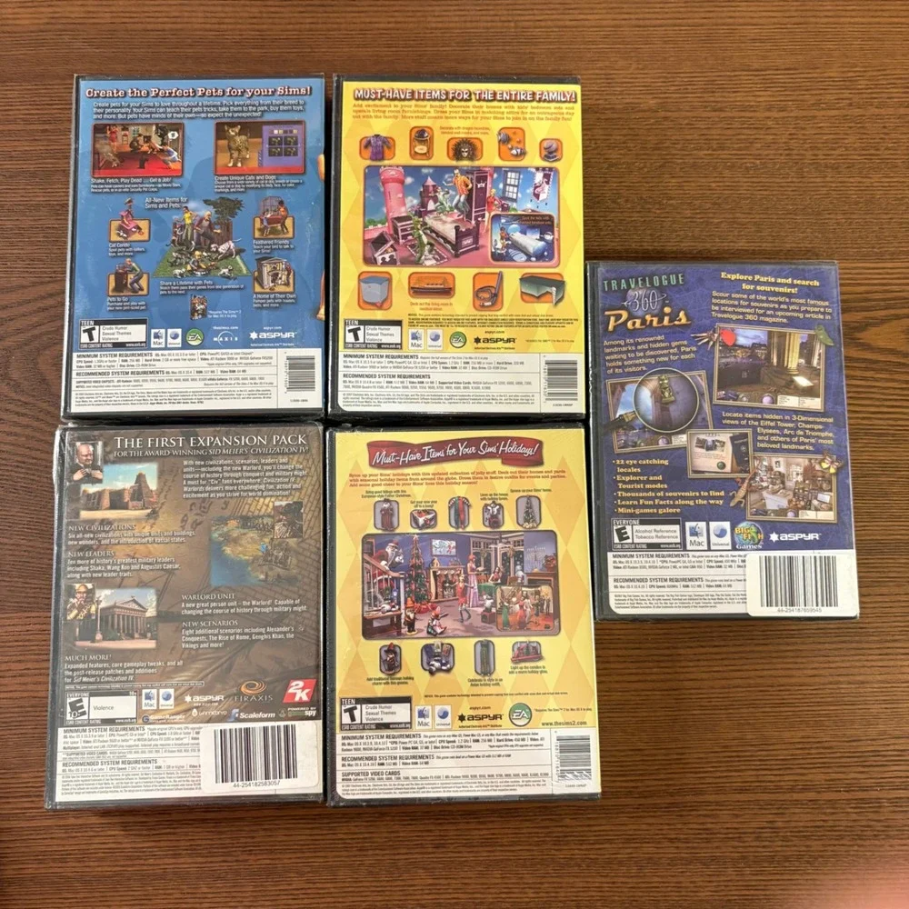 Lot of 9 PC Mac Games Sims 2 Pets Civilization IV Virtual Pool 360‎ Paris CD-ROM